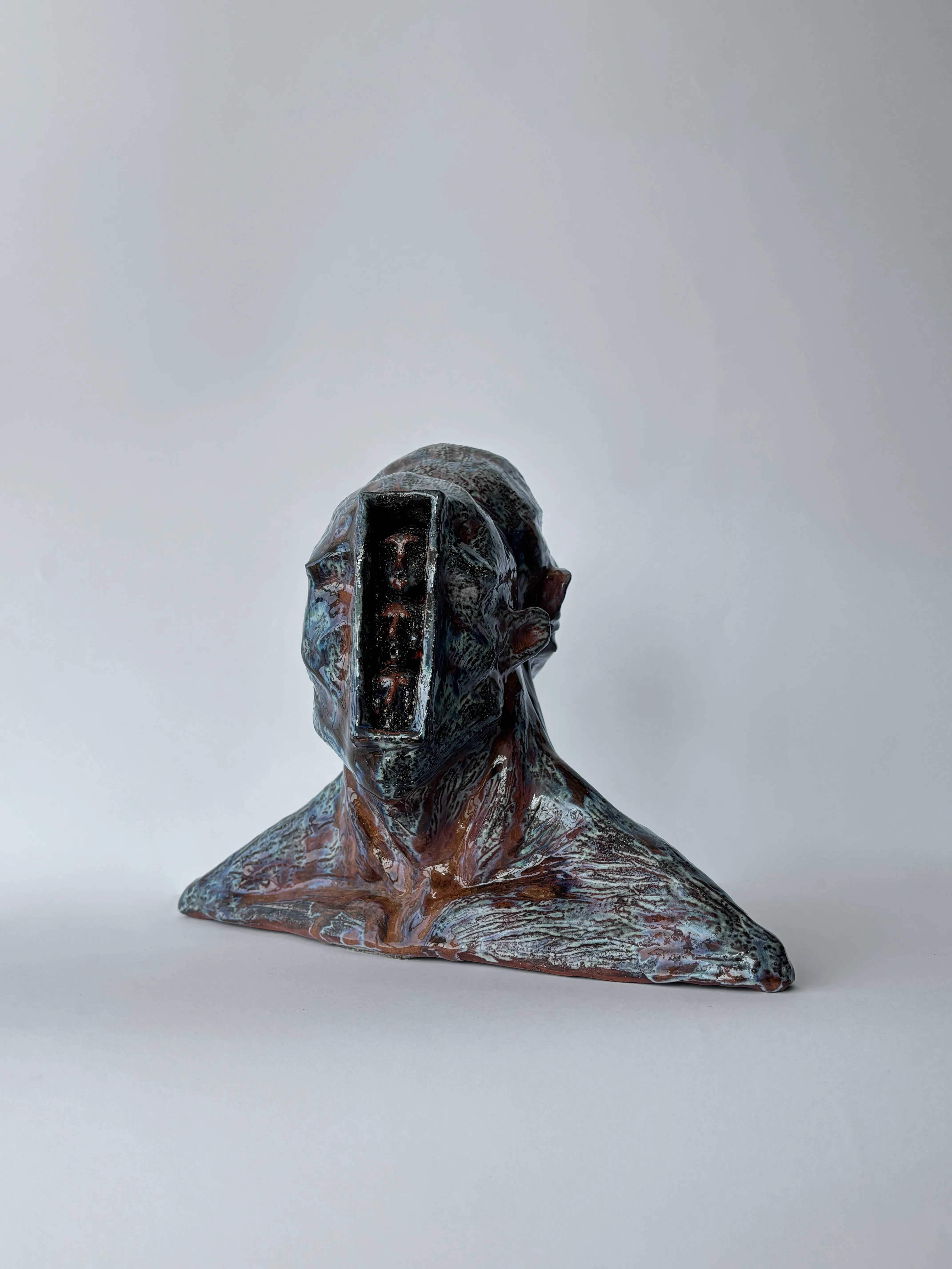 Image of Heads by VITALIY KRASUTSKIY, size: 35х25х25, made of Chamotte clay, glazes, Sculpture medium, from Lviv, part of the Series 1 series, priced at $600 Photo 1 of 10.