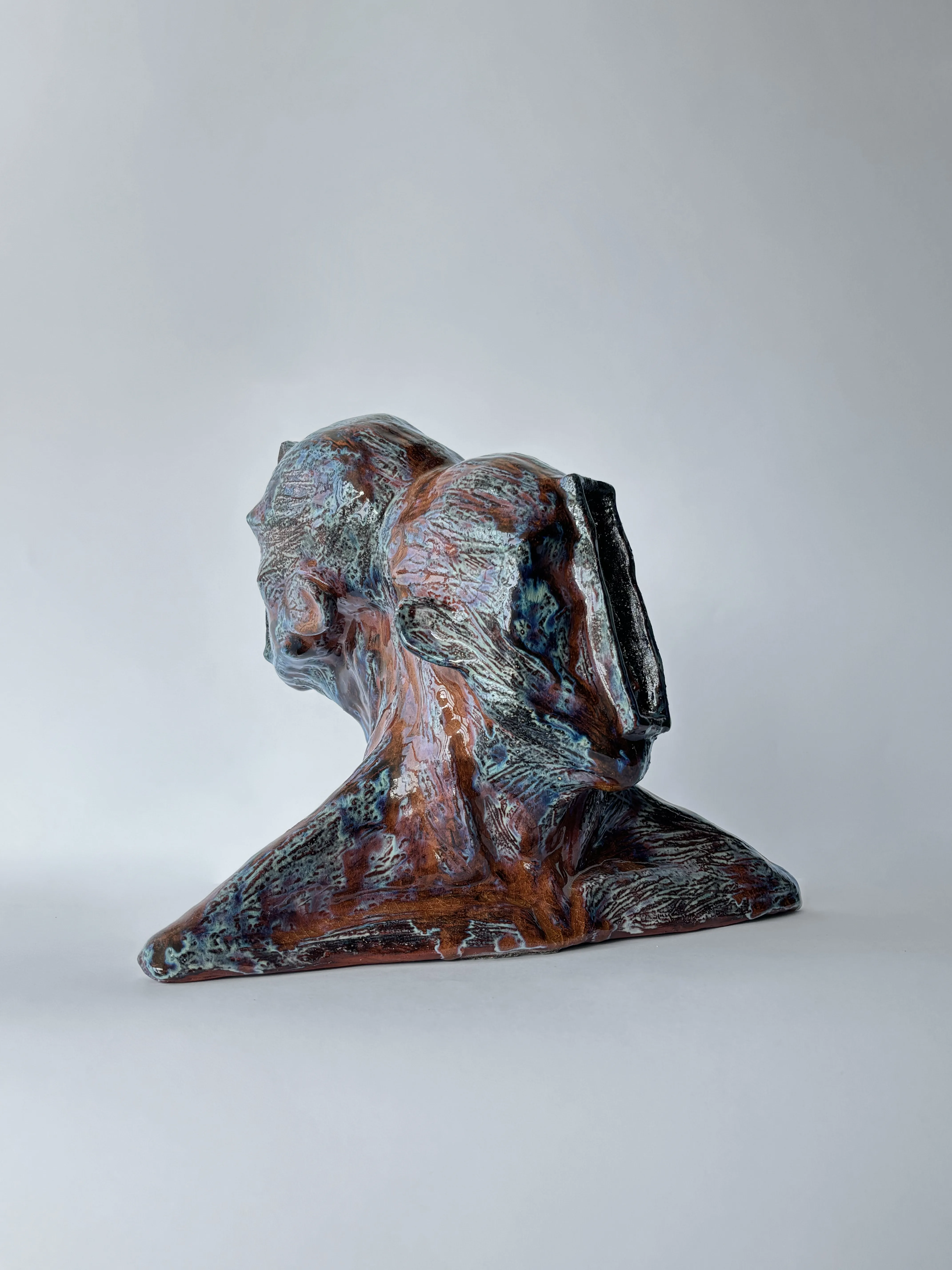 Image of Heads by VITALIY KRASUTSKIY, size: 35х25х25, made of Chamotte clay, glazes, Sculpture medium, from Lviv, part of the Series 1 series, priced at $600 Photo 3 of 10.