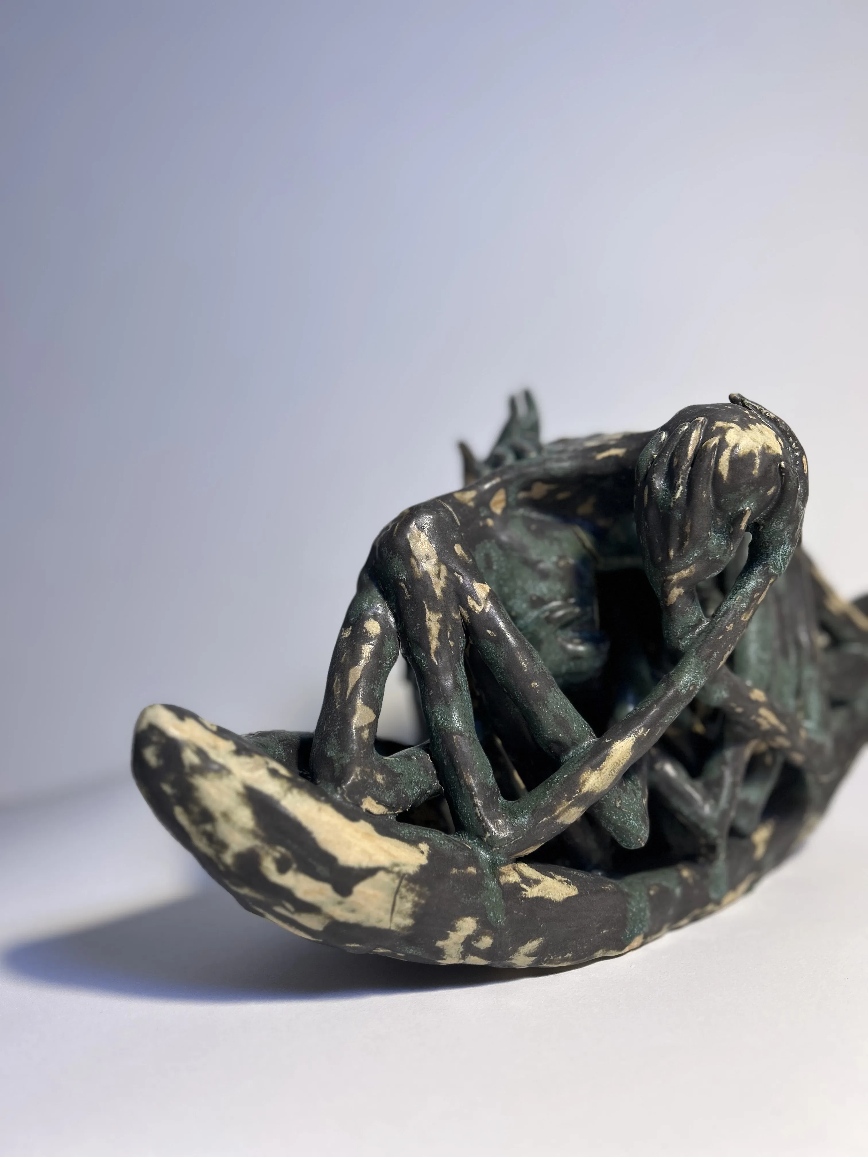 Image of Self-criticism by VITALIY KRASUTSKIY, size: 40x22x24, made of Chamotte clay, ceramic glazes, plaster, acrylic, Sculpture medium, from Lviv, part of the Series 1 series, priced at $500 Photo 3 of 6.