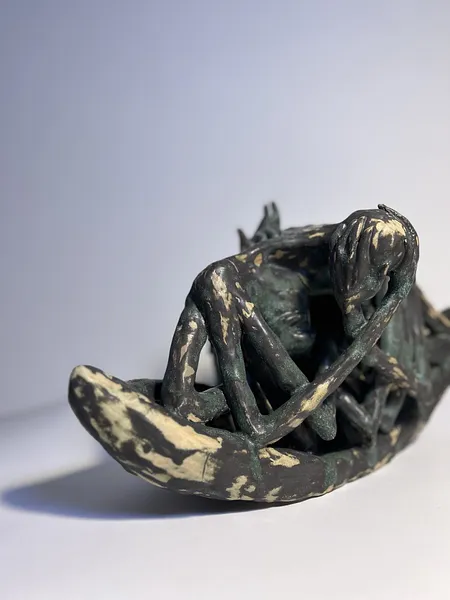 Image of Self-criticism by VITALIY KRASUTSKIY, size: 40x22x24, made of Chamotte clay, ceramic glazes, plaster, acrylic, Sculpture medium, from Lviv, part of the Series 1 series, priced at $500 Photo 3 of 6.