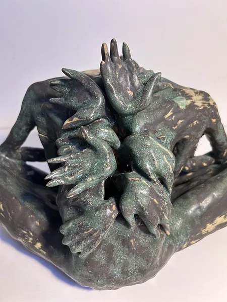 Image of Self-criticism by VITALIY KRASUTSKIY, size: 40x22x24, made of Chamotte clay, ceramic glazes, plaster, acrylic, Sculpture medium, from Lviv, part of the Series 1 series, priced at $500 Photo 6 of 6.
