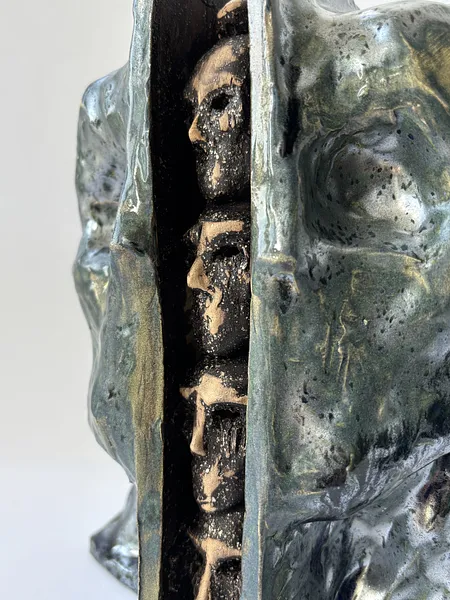 Image of Heads 2 by VITALIY KRASUTSKIY, size: 20x18x12, made of Chamotte clay, glazes, Sculpture medium, from Lviv, part of the Series 1 series Photo 2 of 6.