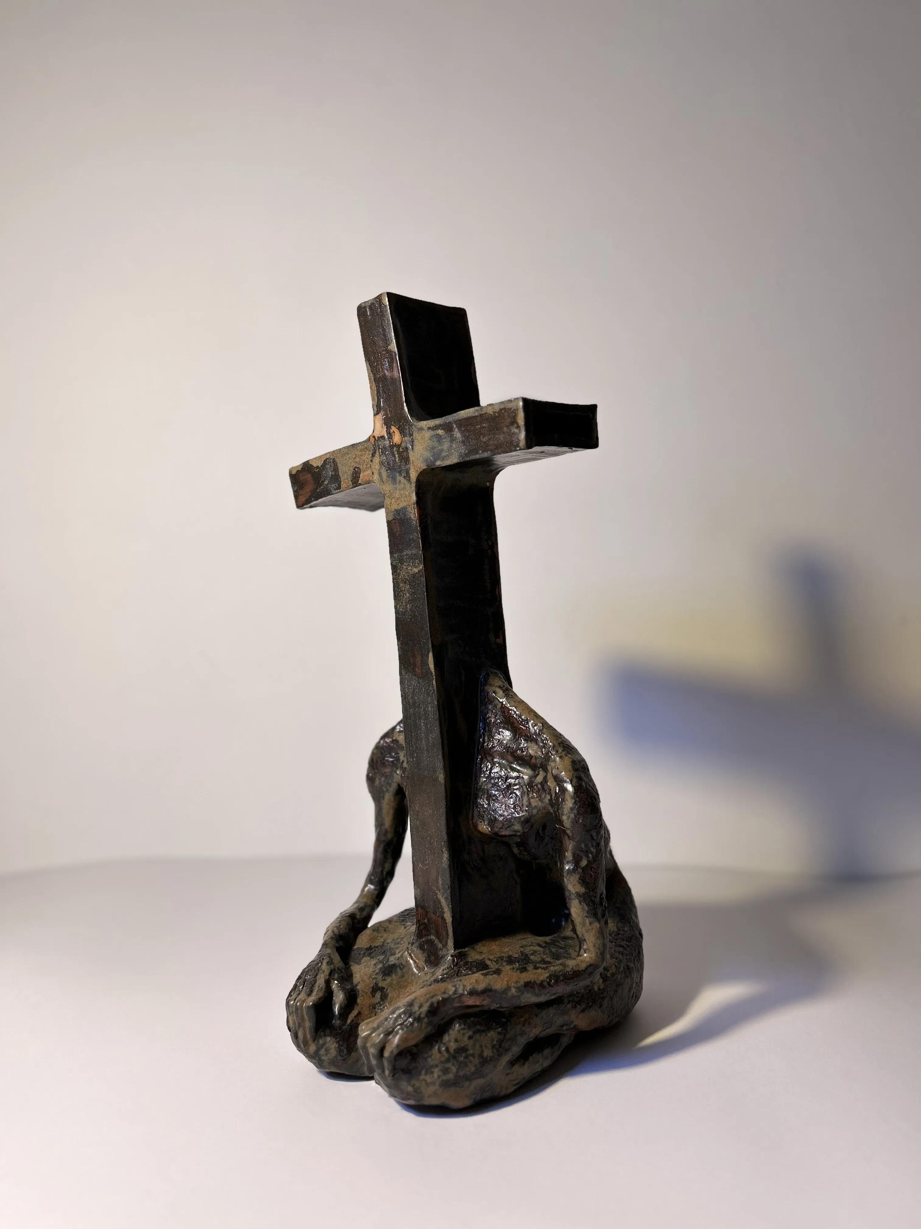 Image of Cross-headed by VITALIY KRASUTSKIY, size: 36x15x20, made of Chamotte clay, ceramic glazes, plaster, acrylic, Sculpture medium, from Lviv, part of the Series 1 series Photo 1 of 8.