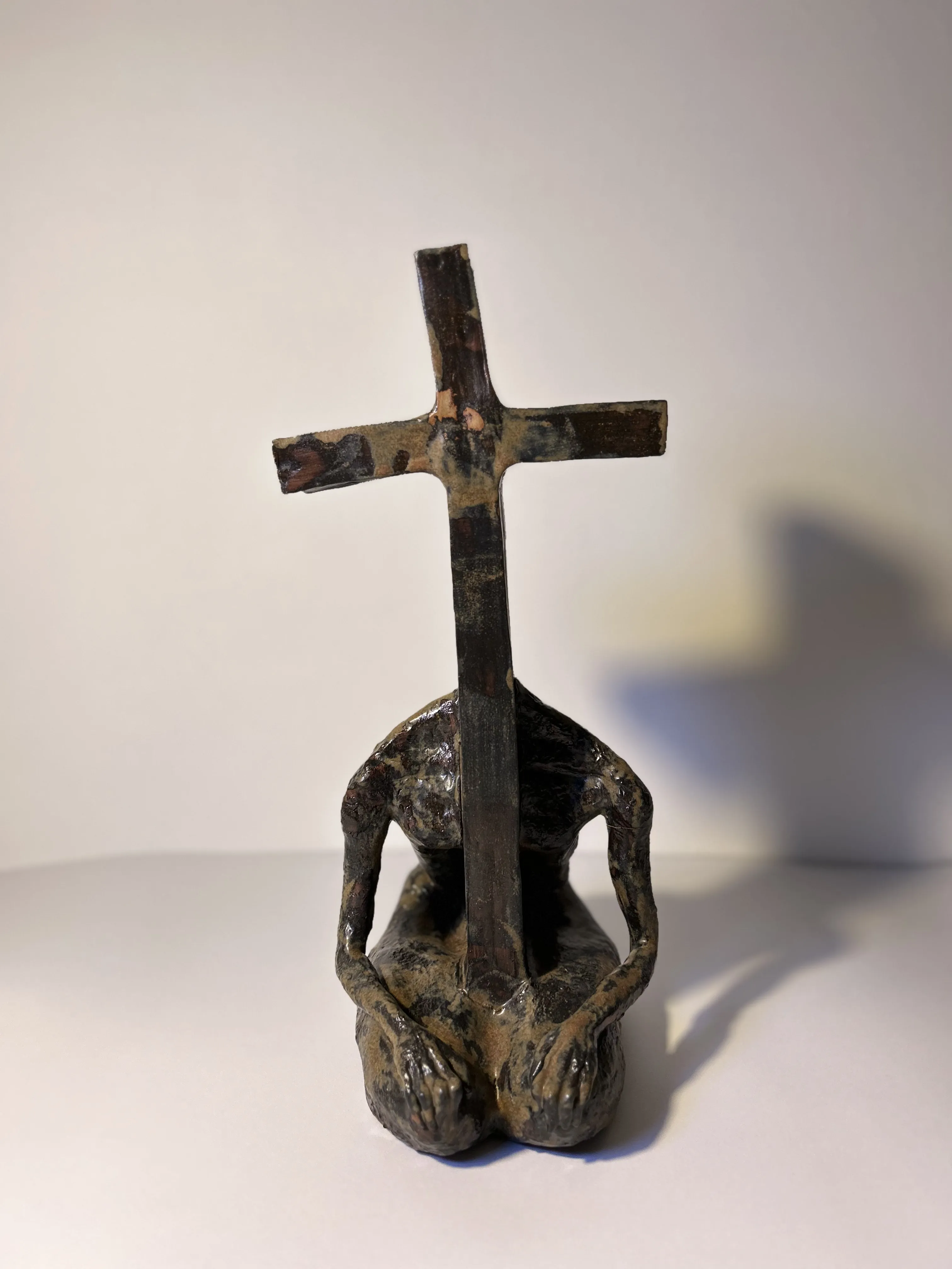 Image of Cross-headed by VITALIY KRASUTSKIY, size: 36x15x20, made of Chamotte clay, ceramic glazes, plaster, acrylic, Sculpture medium, from Lviv, part of the Series 1 series Photo 2 of 8.