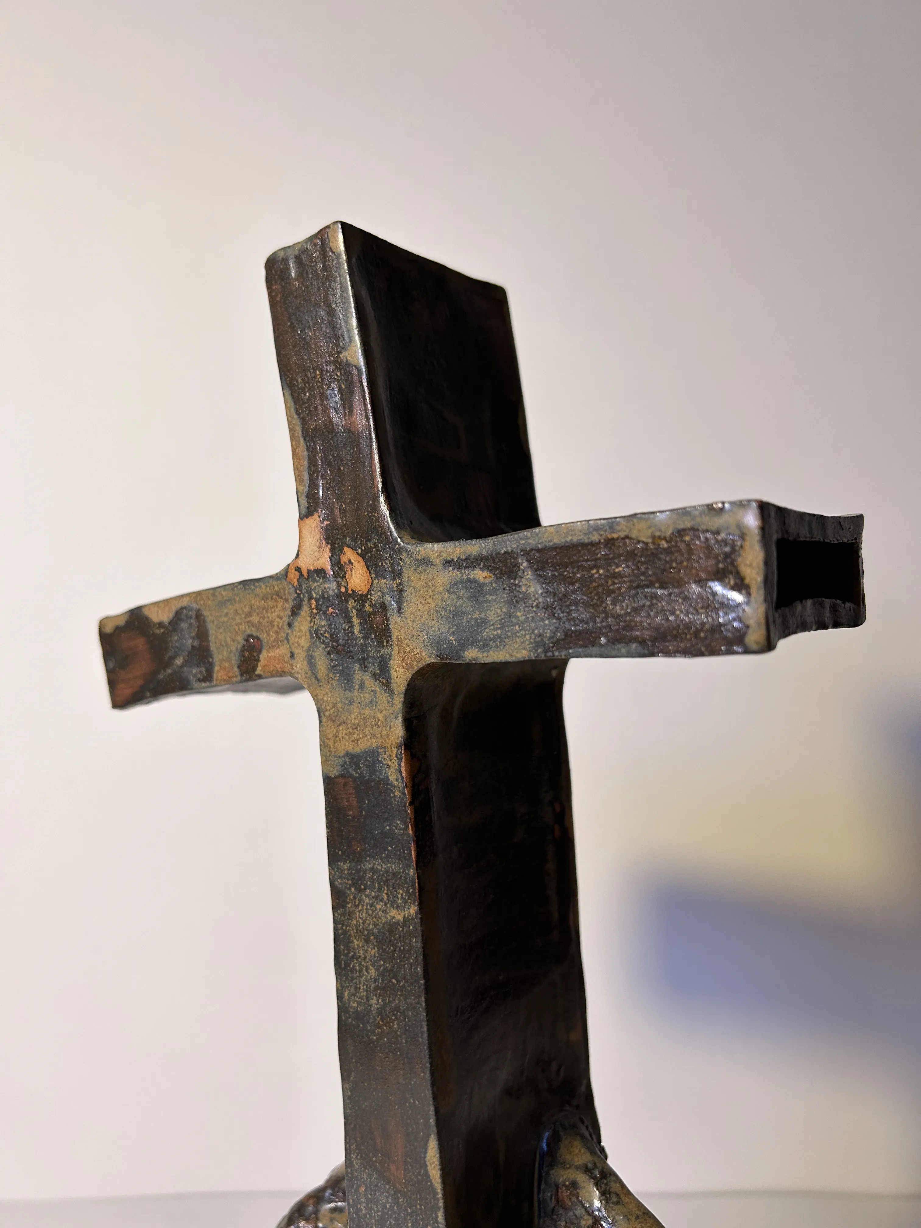 Image of Cross-headed by VITALIY KRASUTSKIY, size: 36x15x20, made of Chamotte clay, ceramic glazes, plaster, acrylic, Sculpture medium, from Lviv, part of the Series 1 series Photo 4 of 8.