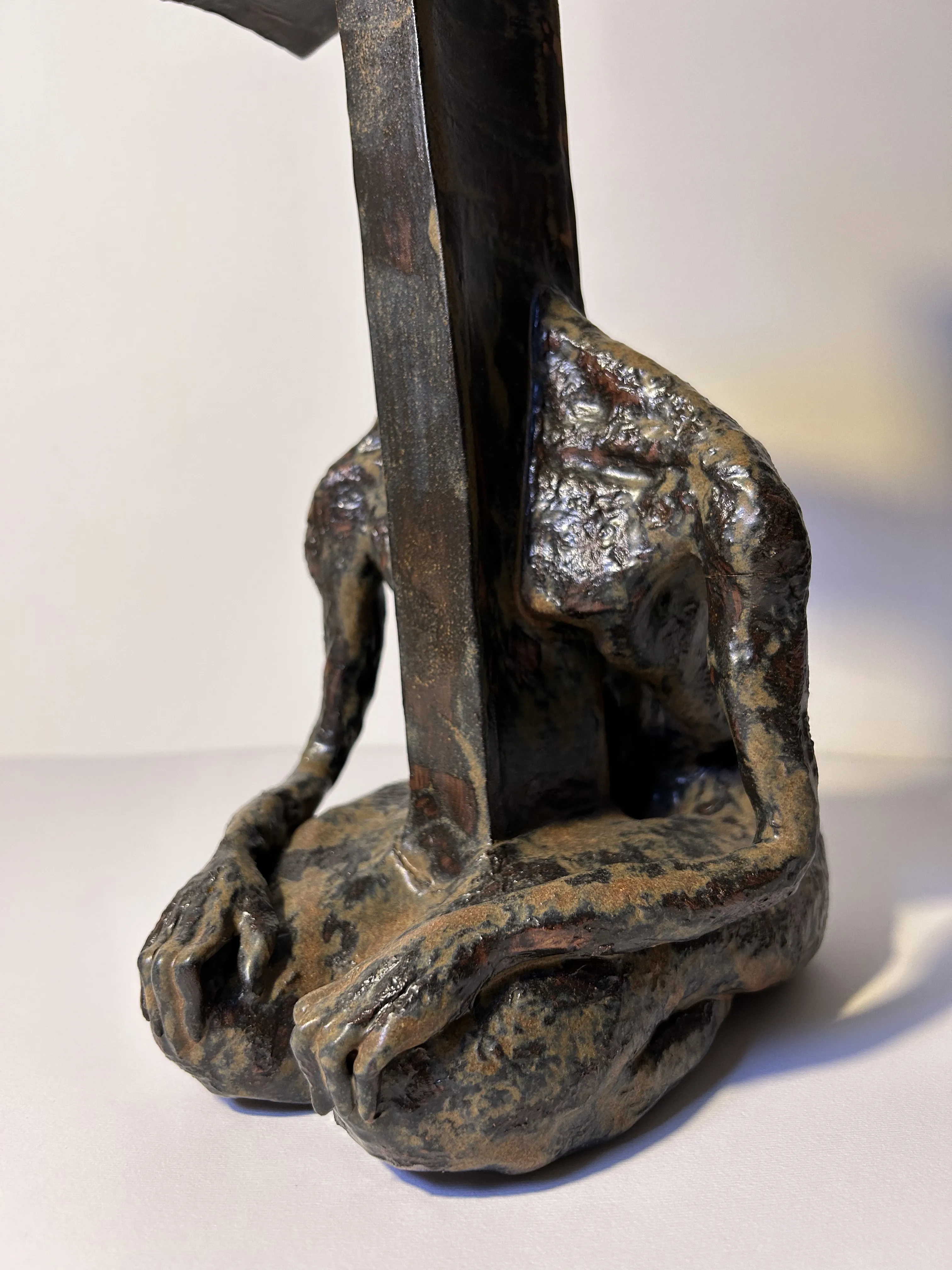 Image of Cross-headed by VITALIY KRASUTSKIY, size: 36x15x20, made of Chamotte clay, ceramic glazes, plaster, acrylic, Sculpture medium, from Lviv, part of the Series 1 series Photo 5 of 8.