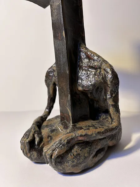 Image of Cross-headed by VITALIY KRASUTSKIY, size: 36x15x20, made of Chamotte clay, ceramic glazes, plaster, acrylic, Sculpture medium, from Lviv, part of the Series 1 series Photo 5 of 8.