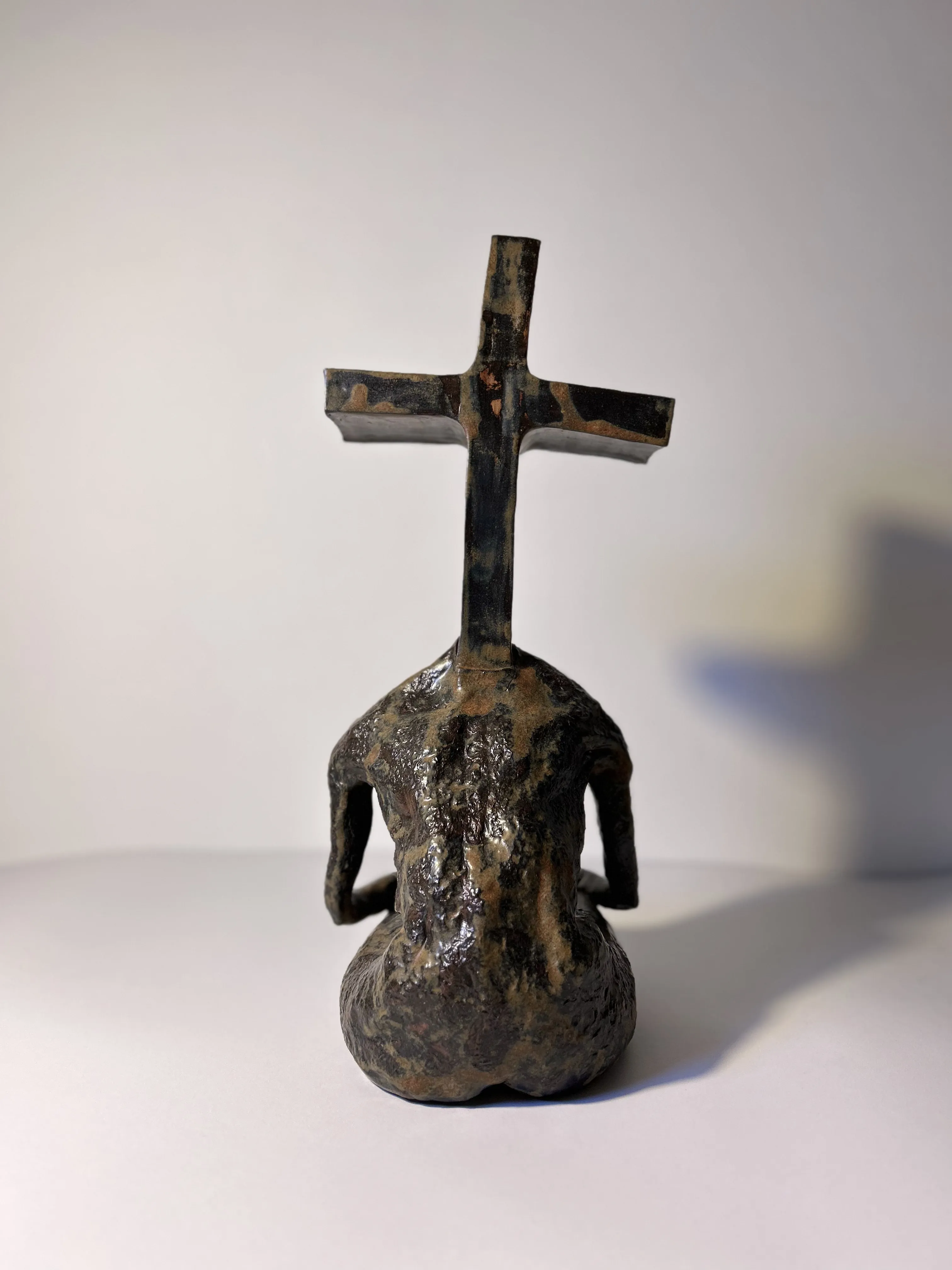 Image of Cross-headed by VITALIY KRASUTSKIY, size: 36x15x20, made of Chamotte clay, ceramic glazes, plaster, acrylic, Sculpture medium, from Lviv, part of the Series 1 series Photo 8 of 8.