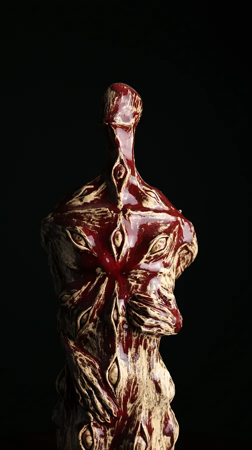 Image of Blind by VITALIY KRASUTSKIY, size: H=50 cm, made of Шамотна глина, поливи, Sculpture medium, from Львів, part of the Series 1 series, priced at €600 Photo 1 of 9.