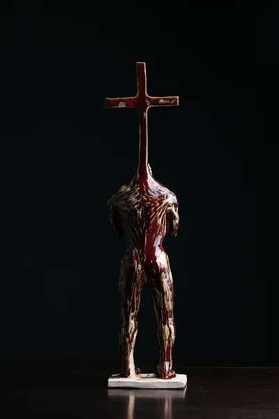 Image of Crosshead III by VITALIY KRASUTSKIY, size: H=50 cm, made of Шамотна глина, поливи, Sculpture medium, from Львів, part of the Series 1 series, priced at €600 Photo 8 of 10.