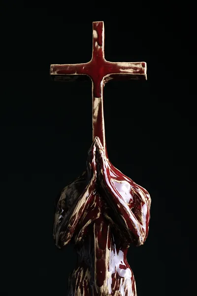 Image of Crosshead III by VITALIY KRASUTSKIY, size: H=50 cm, made of Шамотна глина, поливи, Sculpture medium, from Львів, part of the Series 1 series, priced at €600 Photo 3 of 10.