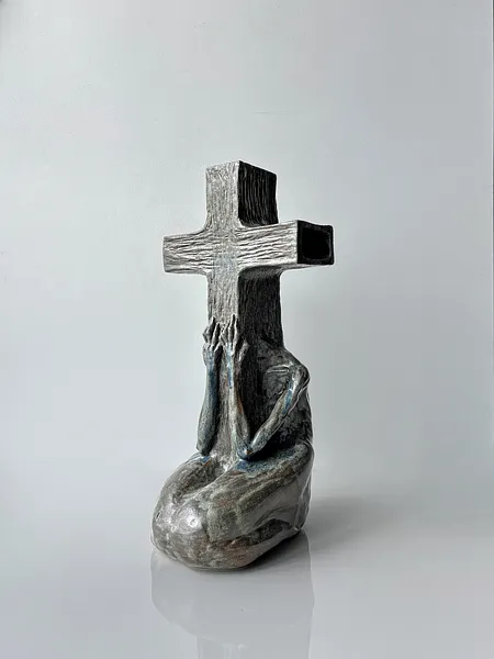 Image of Cross-headed by VITALIY KRASUTSKIY, size: 44x24x20 cm, made of Chamotte clay, glazes, Sculpture medium, from Lviv, part of the Series 1 series, priced at €1200 Photo 4 of 10.