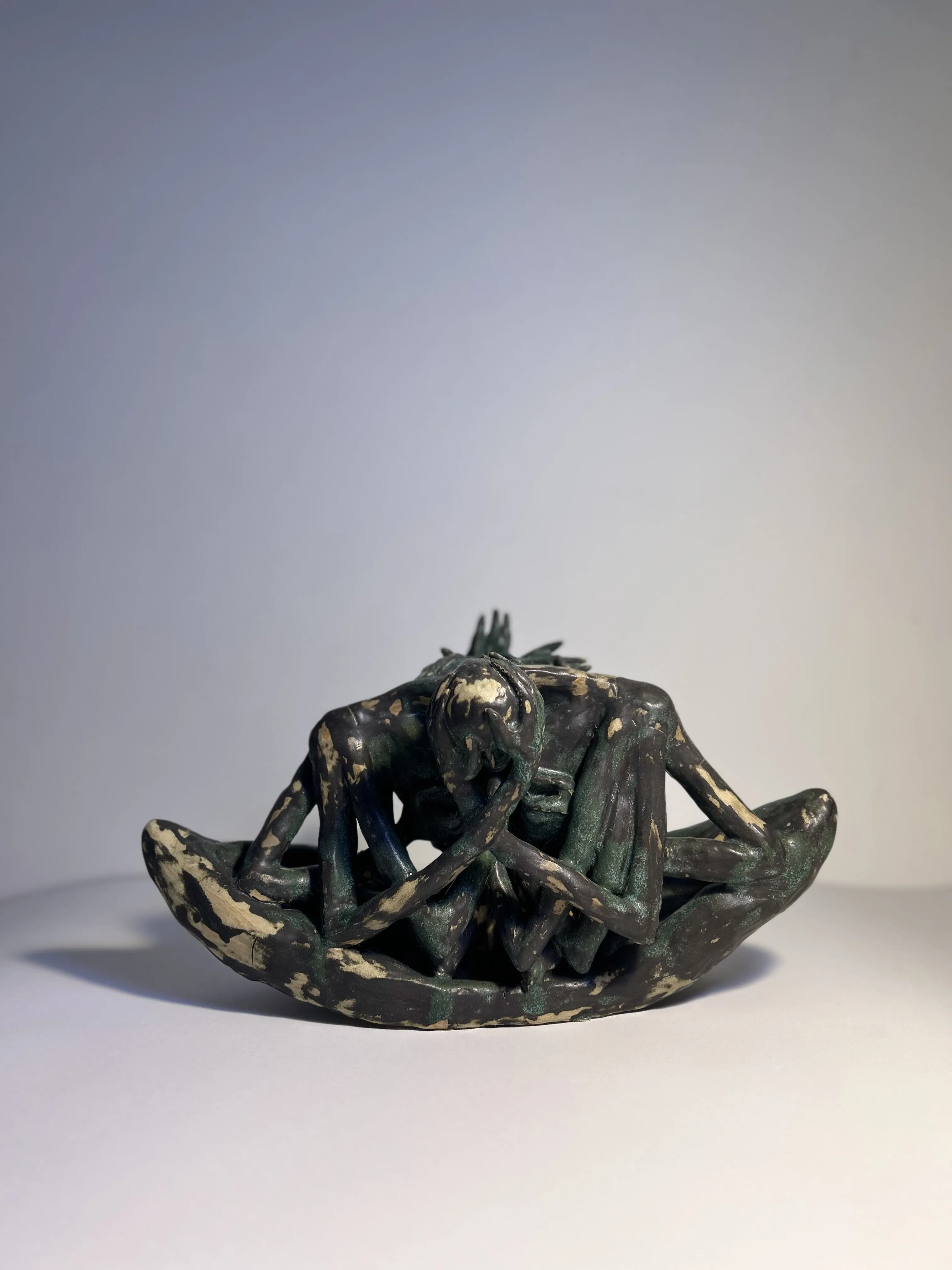 Image of Self-criticism by VITALIY KRASUTSKIY, size: 40x22x24, made of Chamotte clay, ceramic glazes, plaster, acrylic, Sculpture medium, from Lviv, part of the Series 1 series, priced at $500 Photo 1 of 6.